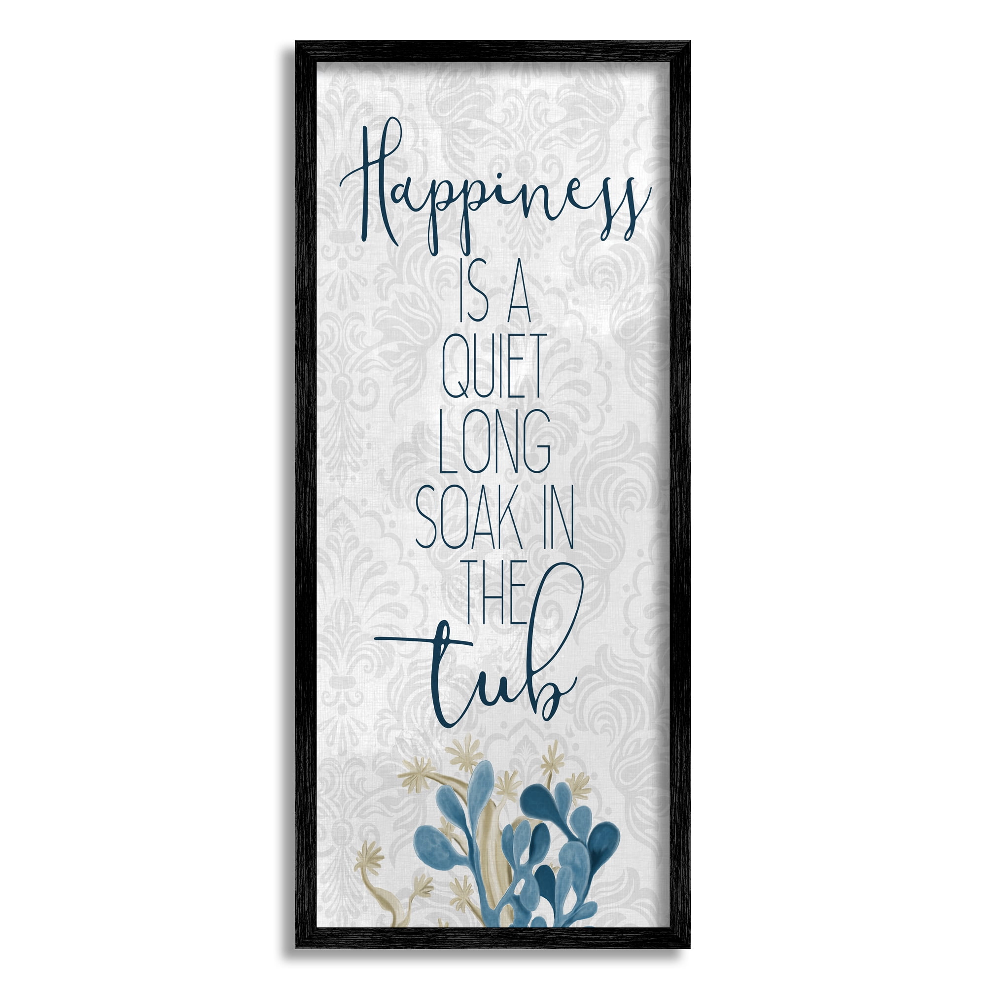 Stupell Industries Happiness is Long Soak in Tub Phrase Blue Coral, 13 x 30, Designed by Kim Allen