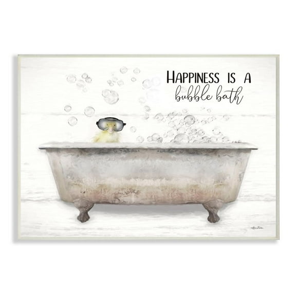 Stupell Industries Happiness is a Bubble Bath Quote Bathroom Tub Chick Graphic Art Unframed Art Print Wall Art, 13x19, by Lori Deiter