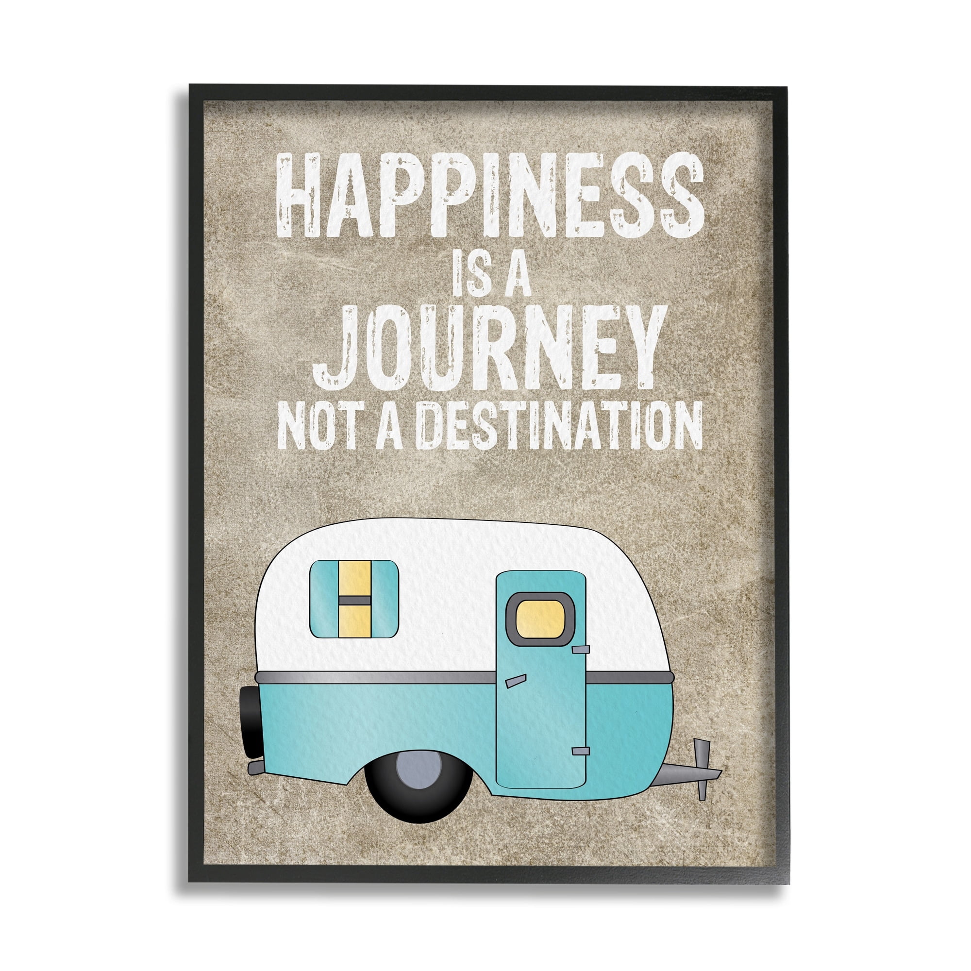 Stupell Industries Happiness is a Journey Inspirational Adventure Quote Framed Wall Art, 16 x 20, Design by Amy Brinkman