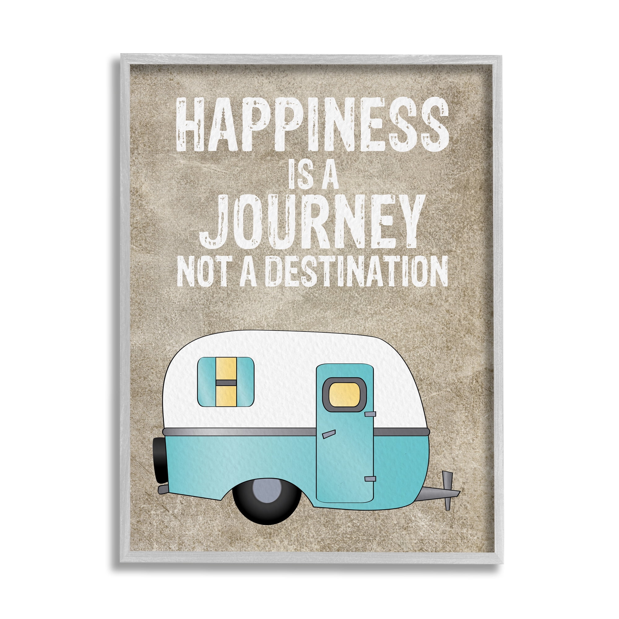 Happiness Journey Quote Canvas Print with Gray Frame