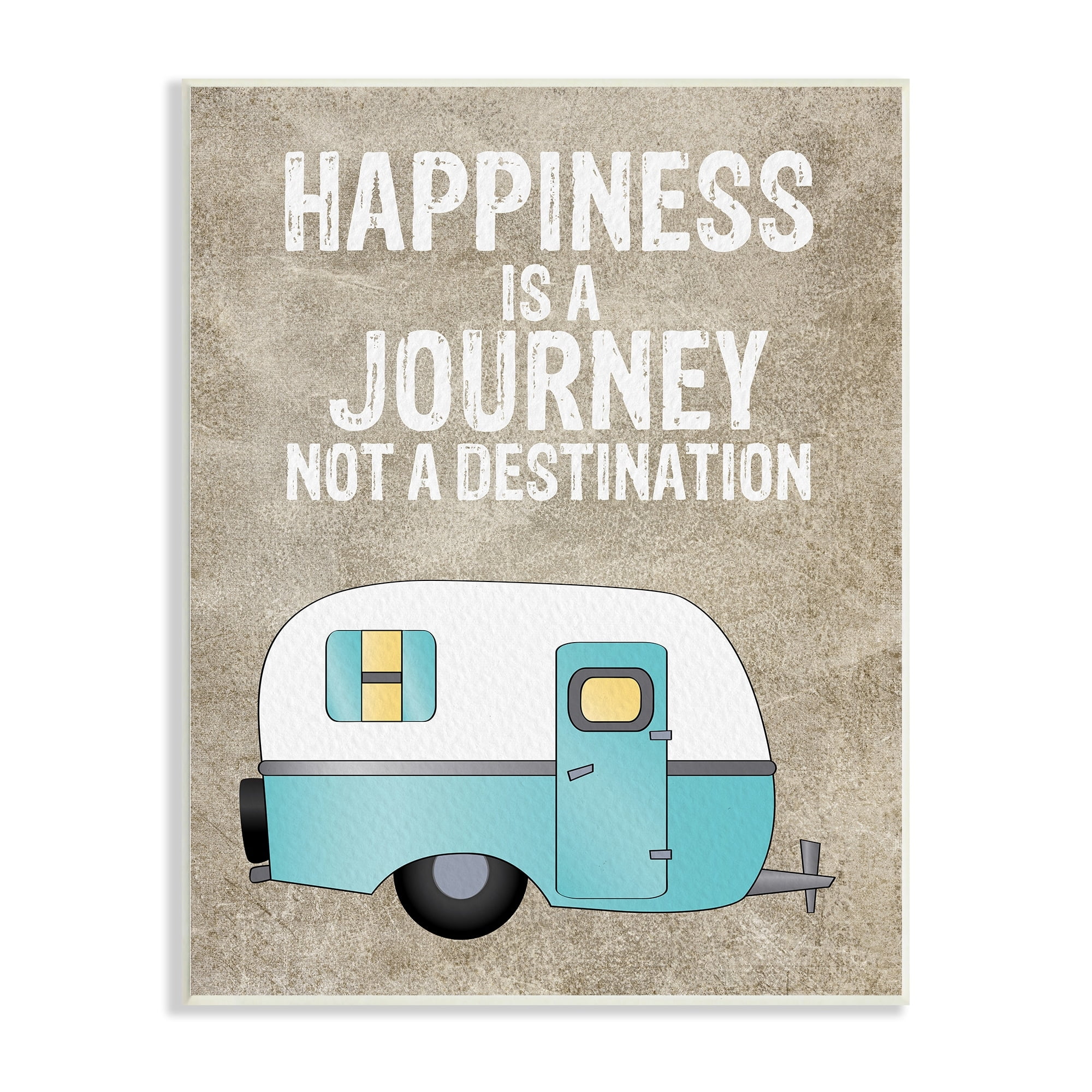 Stupell Industries Happiness is a Journey Inspirational Adventure Quote Wood Wall Art, 10 x 15, Design by Amy Brinkman