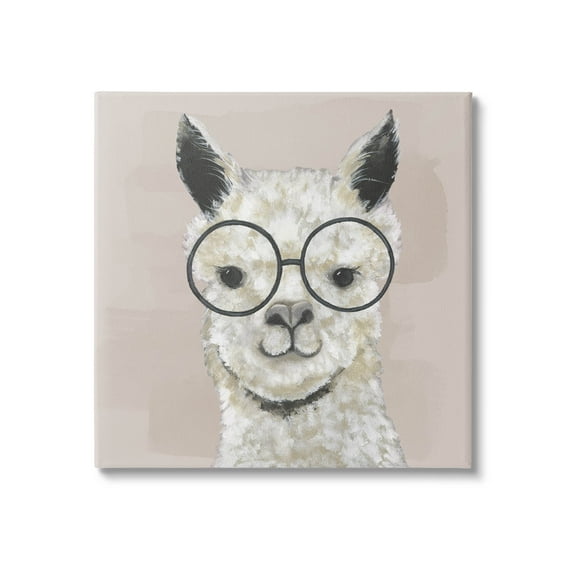 Stupell Industries Happy Alpaca Glasses Portrait Graphic Art Gallery Wrapped Canvas Print Wall Art, Design by Tava Studios
