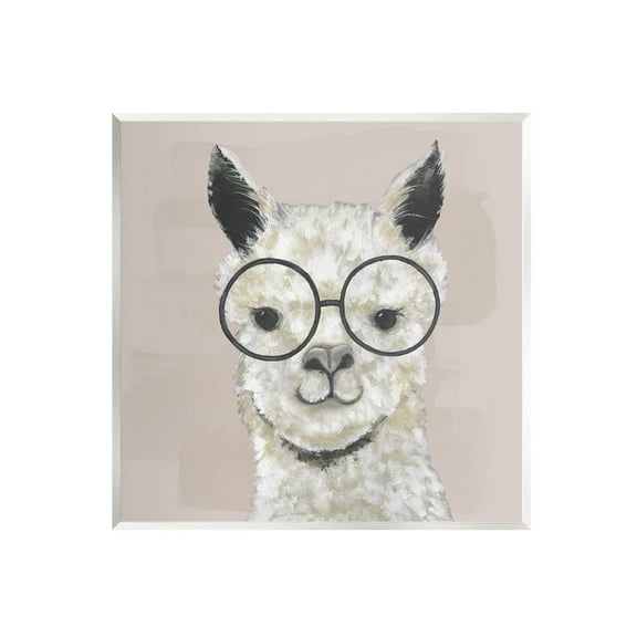 Stupell Industries Happy Alpaca Glasses Portrait Graphic Art Unframed Art Print Wall Art, Design by Tava Studios