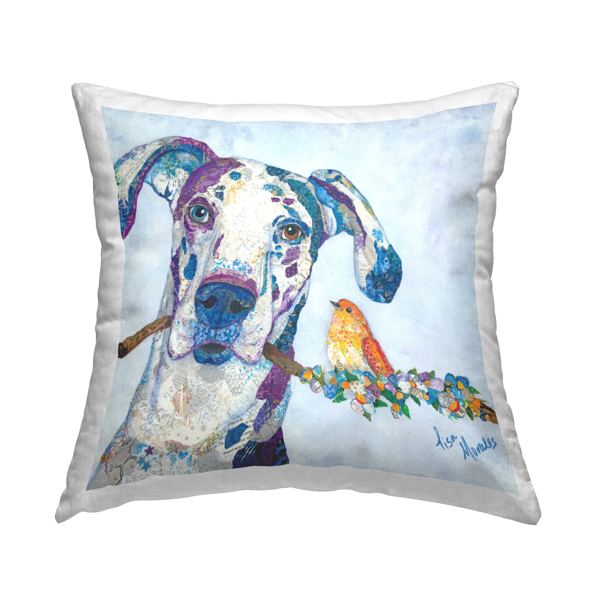 Stupell Industries Happy Animal Friends Dog & Bird Square Decorative Printed Throw Pillow, 18 x 18,