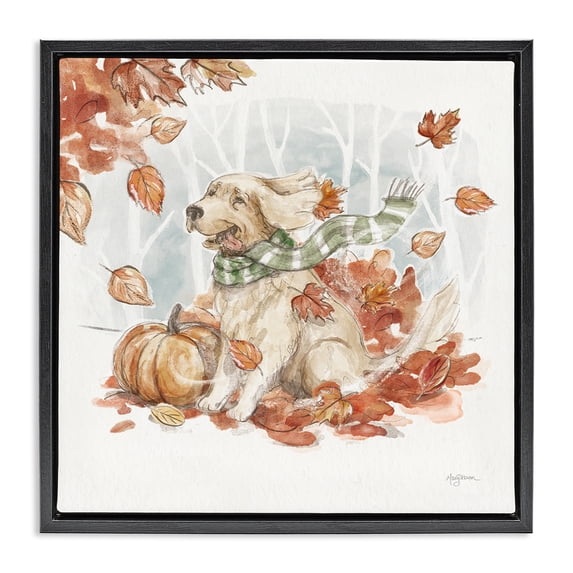 Stupell Industries Happy Autumn Labrador Holiday Painting Black Floater Framed Canvas Art Prints Wall Art, 25 x 25