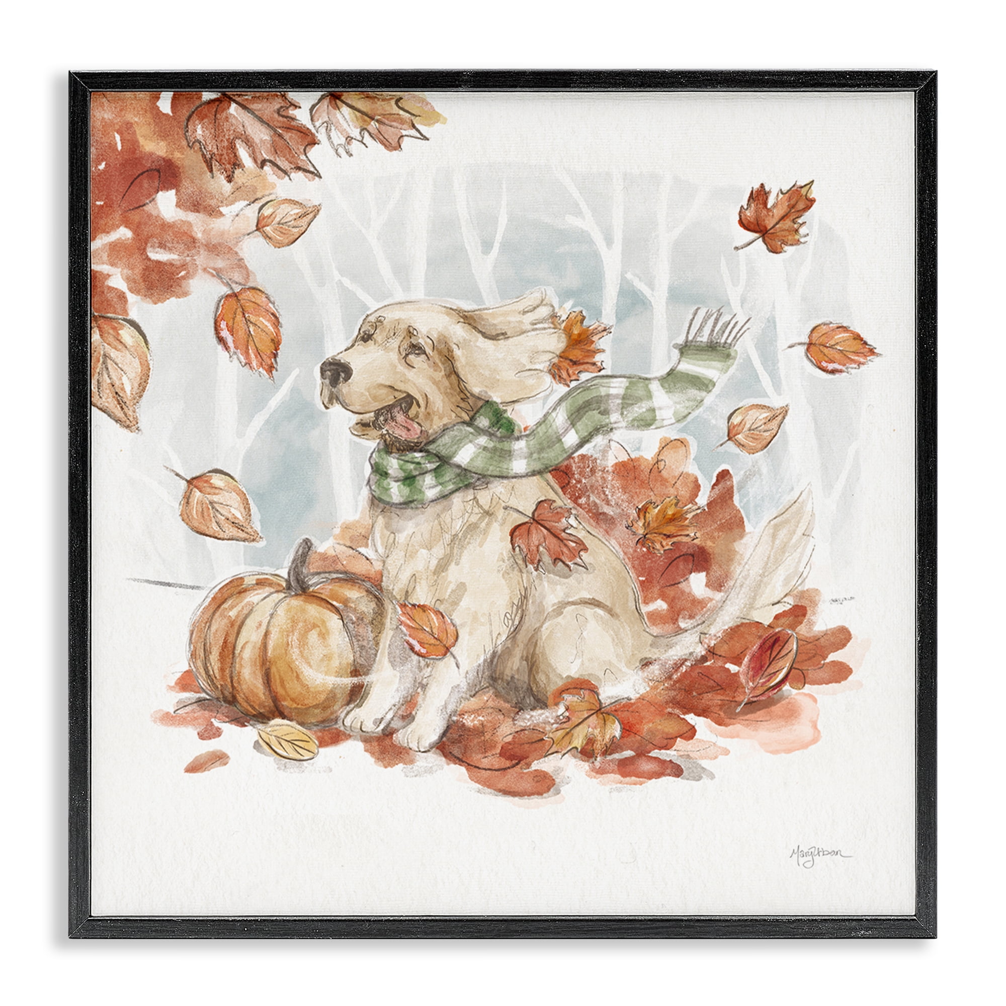 Stupell Industries Happy Autumn Labrador Holiday Painting Black Framed Art Prints Wall Art, 12 x 12