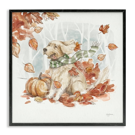 Stupell Industries Happy Autumn Labrador Holiday Painting Black Framed Art Prints Wall Art, 12 x 12