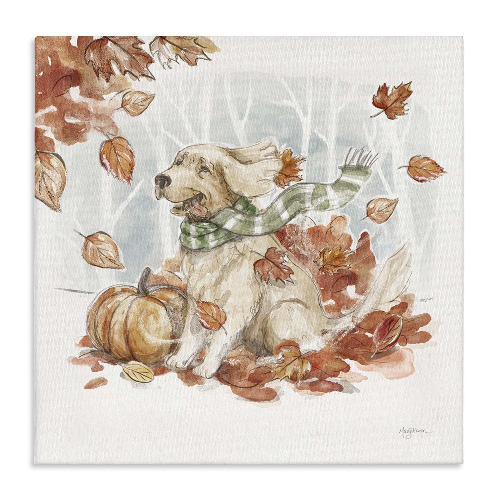 Stupell Industries Happy Autumn Labrador Holiday Painting Gallery Wrapped Canvas Art Prints Wall Art, 24 x 24