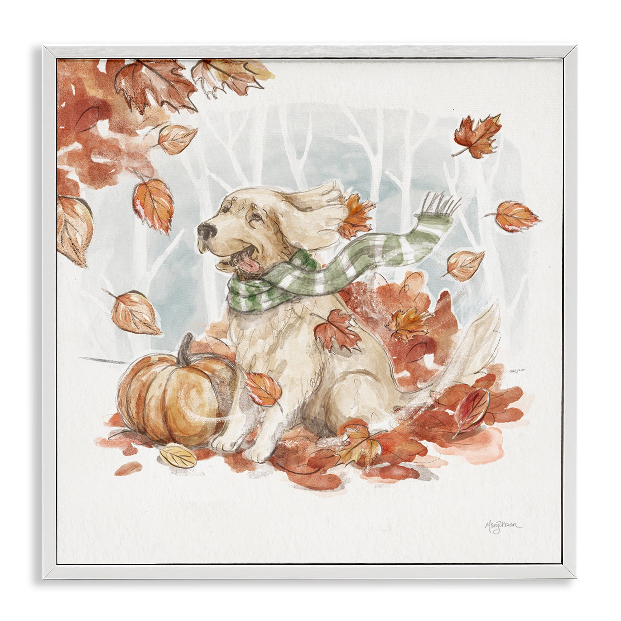 Stupell Industries Happy Autumn Labrador Holiday Painting White Framed Art Prints Wall Art, 24 x 24