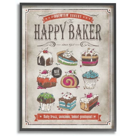 Stupell Industries Happy Baker Vintage Comic Book Design Framed Wall Art by Ester Kay