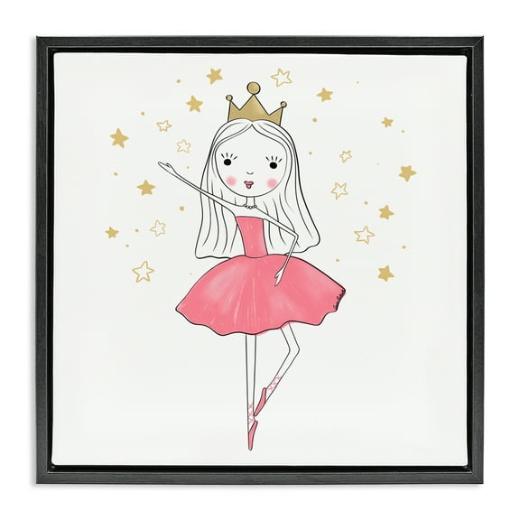 Stupell Industries Happy Ballerina Princess People Painting Black Floater Framed Canvas Art Print Wall Art, 18 x 18
