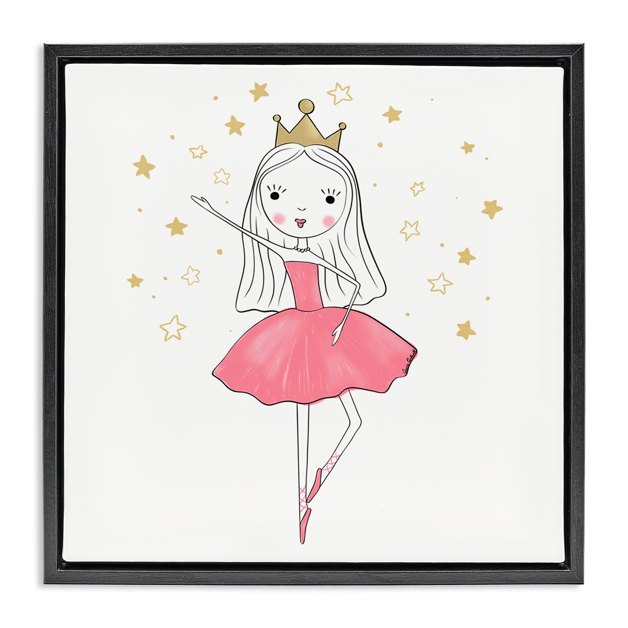Stupell Industries Happy Ballerina Princess People Painting Black Floater Framed Canvas Art Print Wall Art, 25 x 25