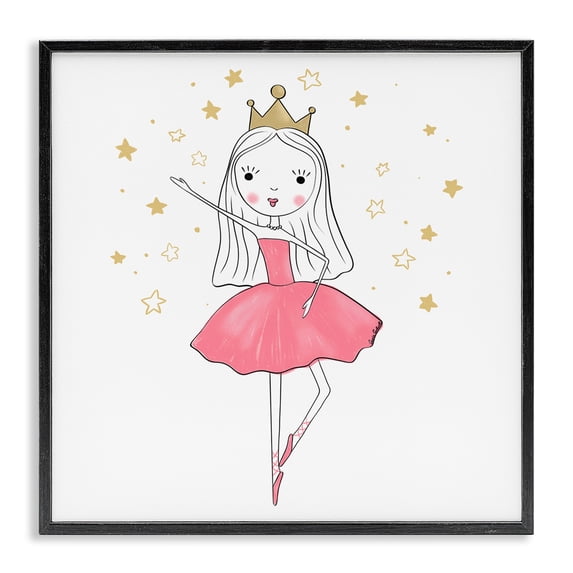 Stupell Industries Happy Ballerina Princess People Painting Black Framed Art Print Wall Art, 12 x 12