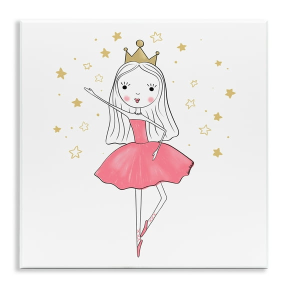 Stupell Industries Happy Ballerina Princess People Painting Unframed Art Print Wall Art, 12 x 12