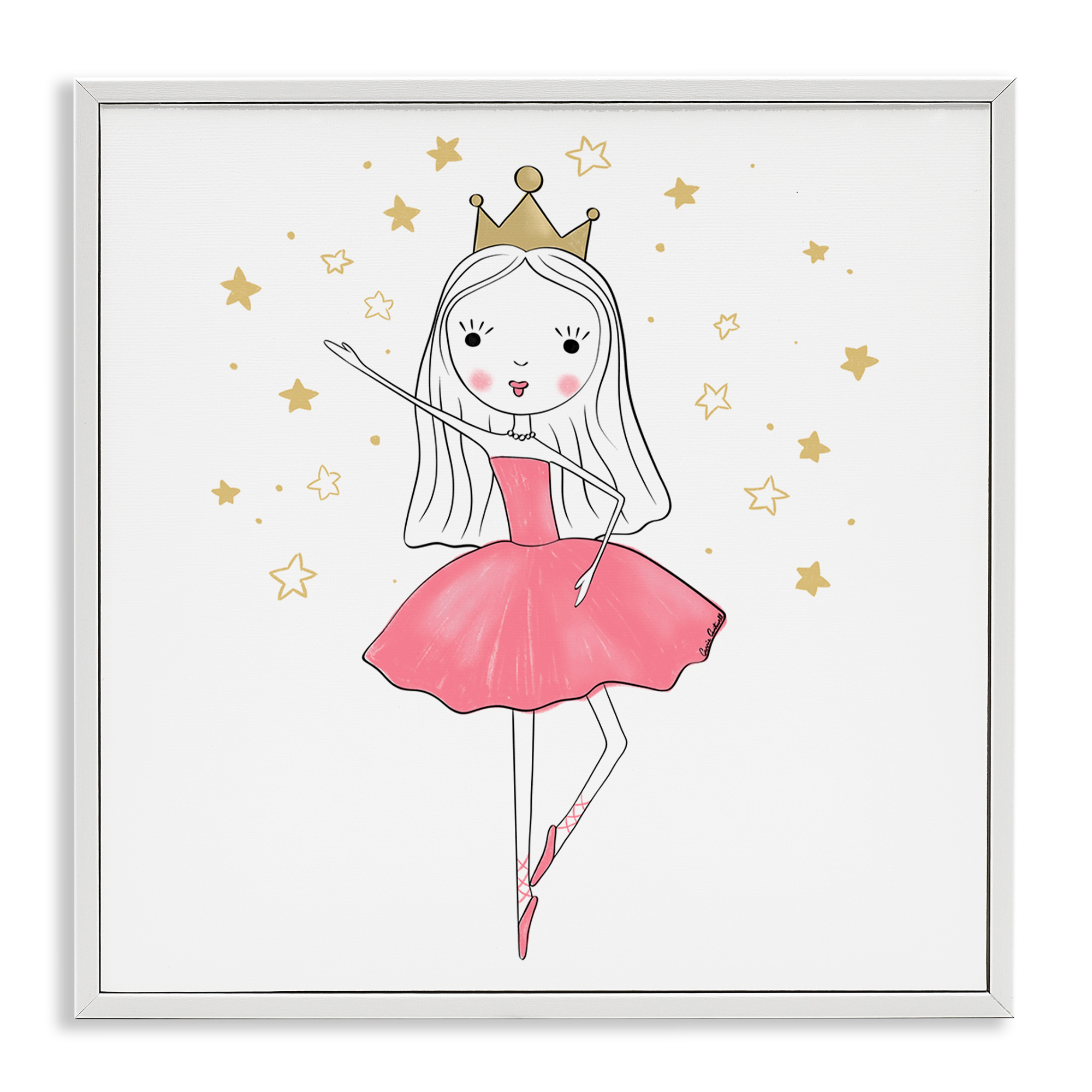 Stupell Industries Happy Ballerina Princess People Painting White Framed Art Print Wall Art, 12 x 12