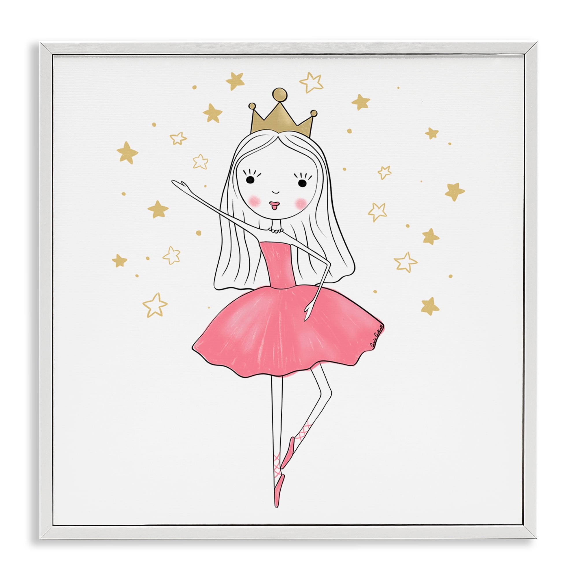Stupell Industries Happy Ballerina Princess People Painting White Framed Art Print Wall Art, 17 x 17