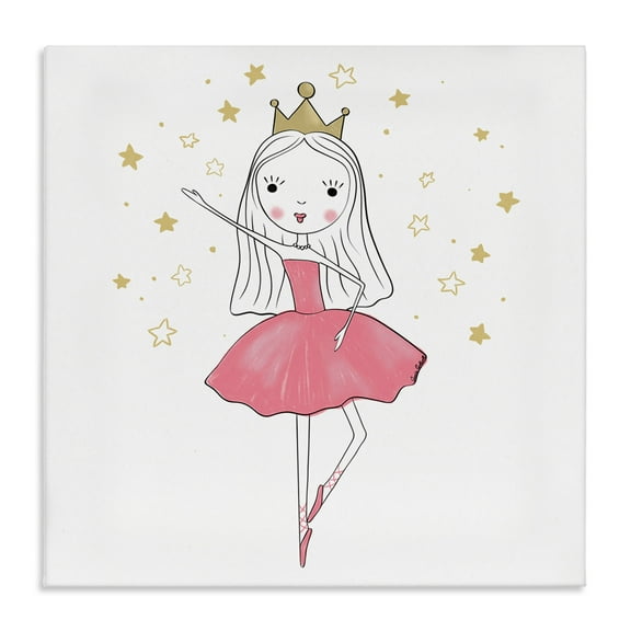 Stupell Industries Happy Ballerina Princess People Painting Wrapped Canvas Art Print Wall Art, 17 x 17
