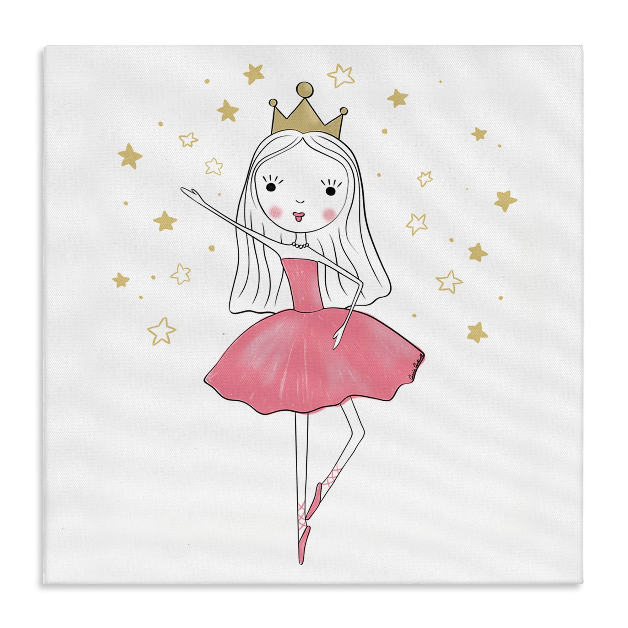 Stupell Industries Happy Ballerina Princess People Painting Wrapped Canvas Art Print Wall Art, 24 x 24