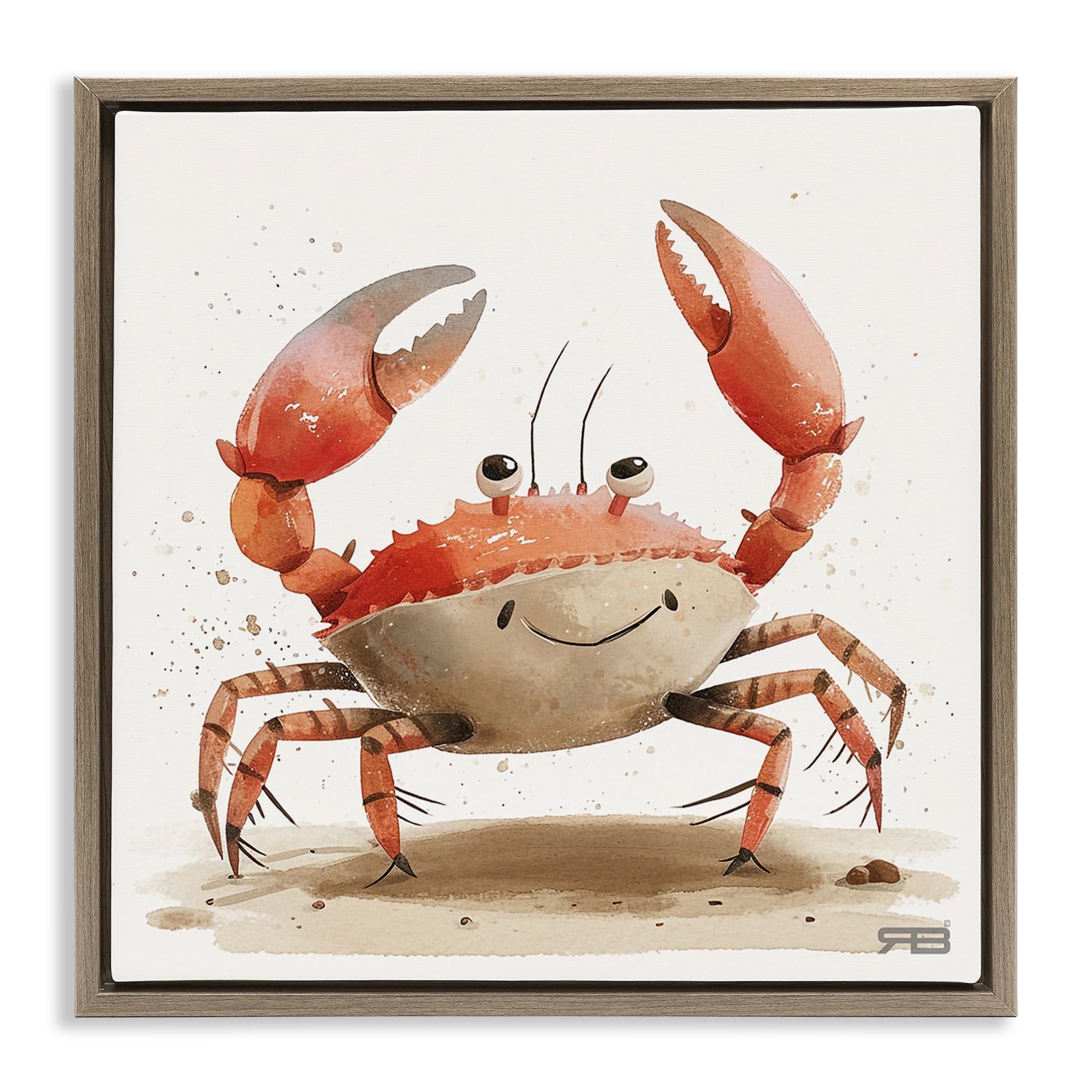 Stupell Industries Happy Beach Crab Animals Painting Brown Floater Framed Canvas Art Print Wall Art, 25 x 25