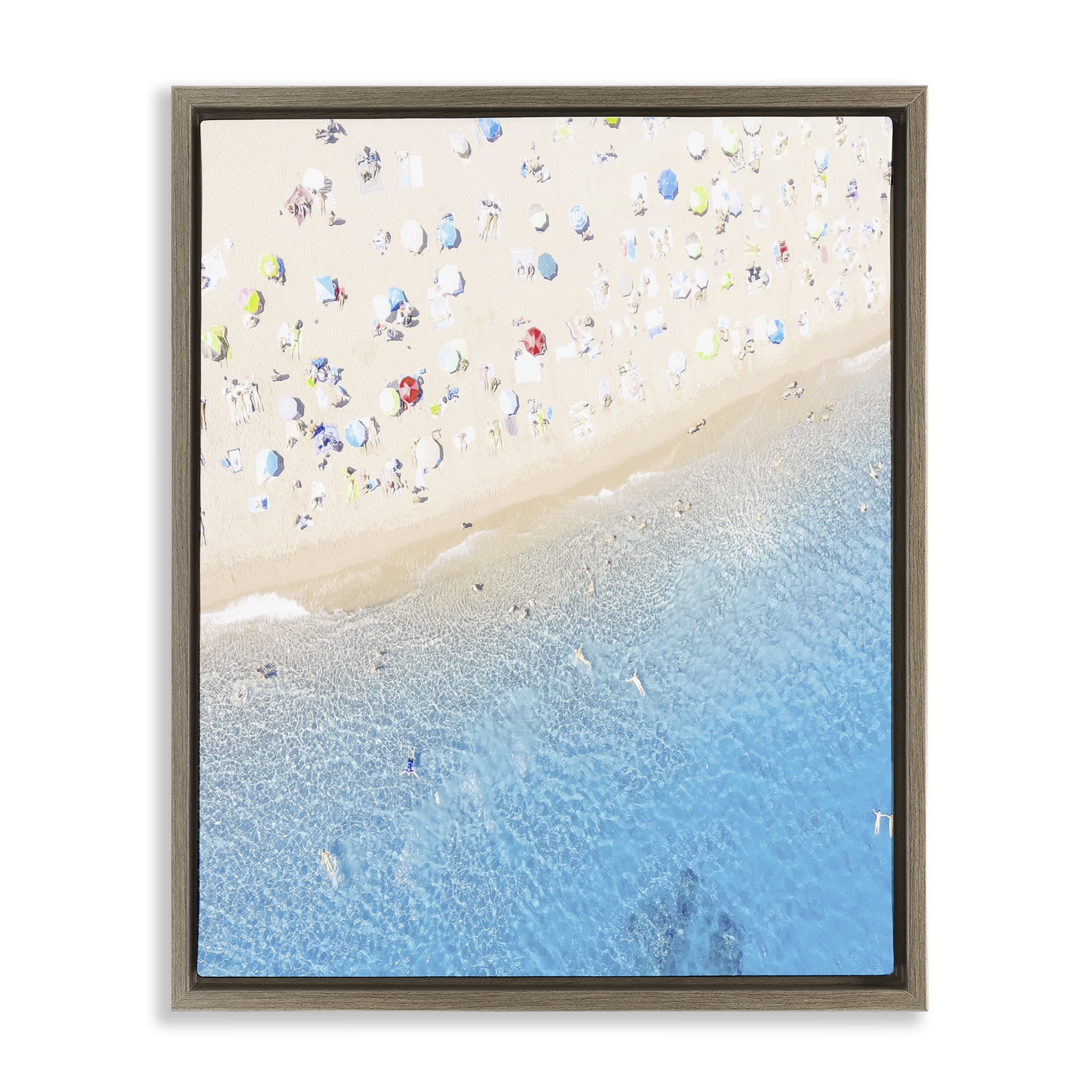 Stupell Industries Happy Beach in Summer Brown Framed Floater Canvas Wall Art, design by Leah Straatsma