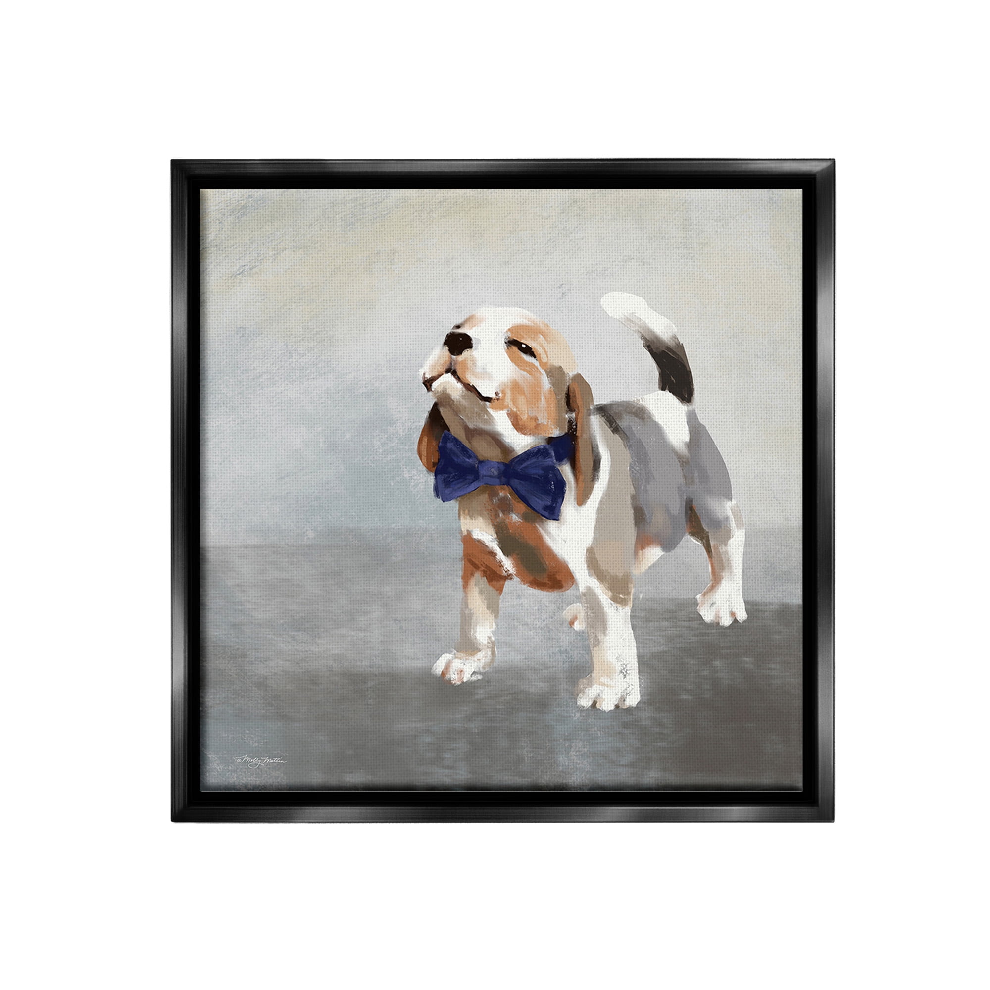 Stupell Industries Happy Beagle in Bowtie Animals & Insects Painting Black Floater Framed Canvas Art Print Wall Art, 18 x 18