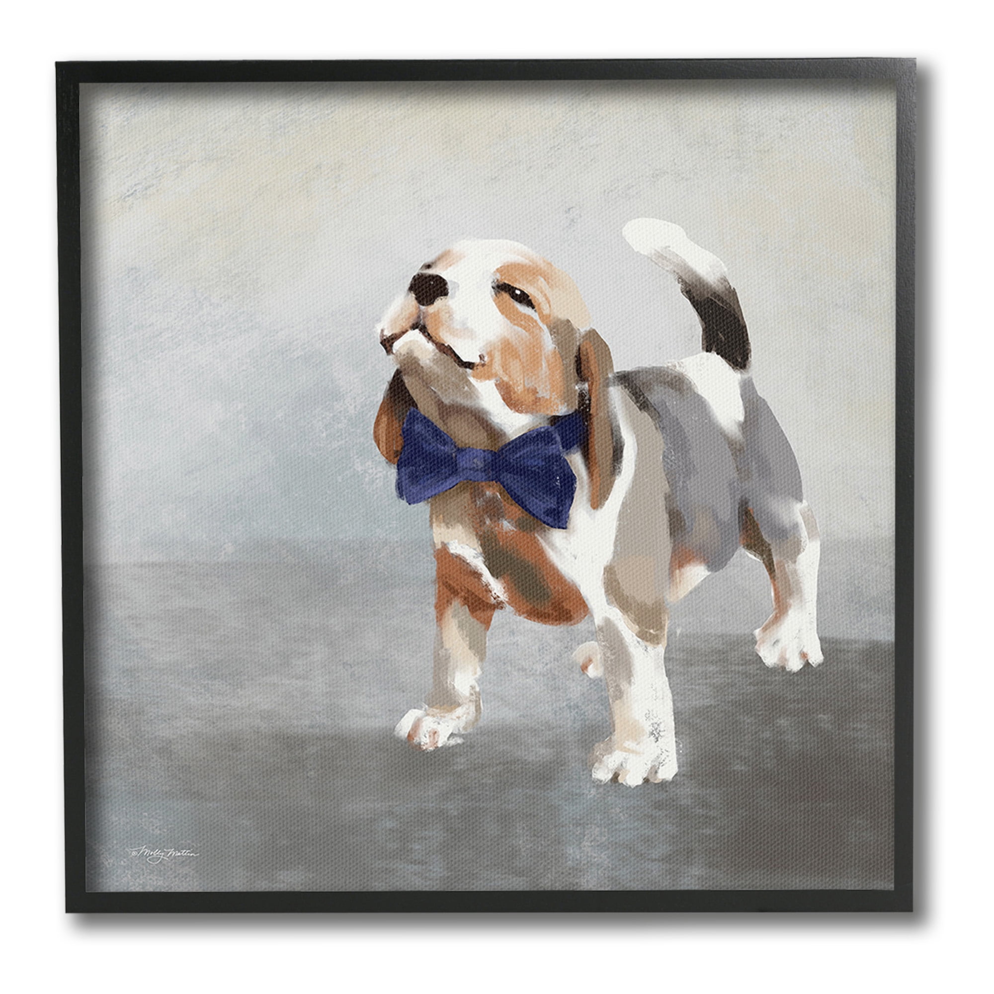 Stupell Industries Happy Beagle in Bowtie Animals & Insects Painting Black Framed Art Print Wall Art, 12 x 12