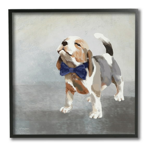 Stupell Industries Happy Beagle in Bowtie Animals & Insects Painting Black Framed Art Print Wall Art, 12 x 12