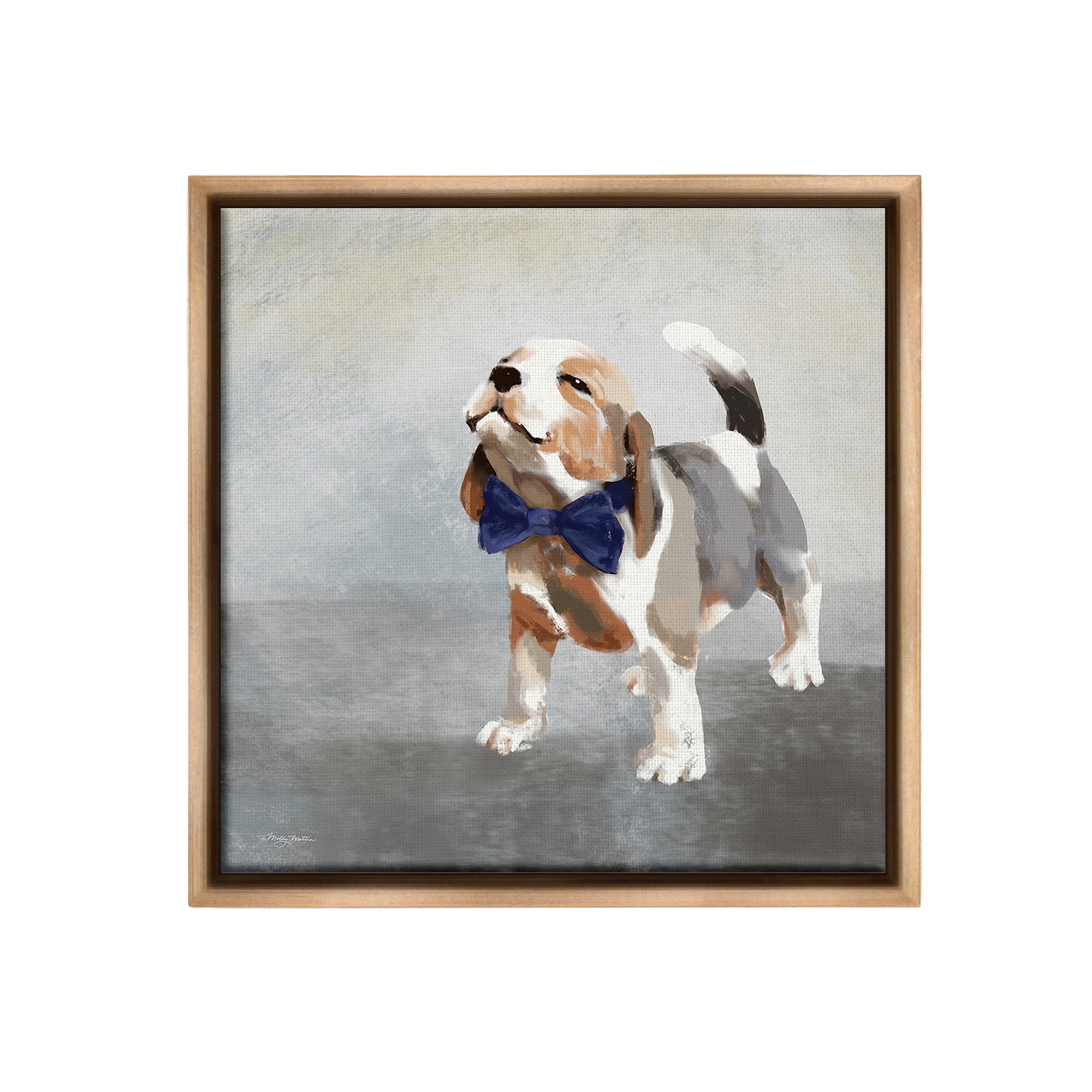 Stupell Industries Happy Beagle in Bowtie Animals & Insects Painting Brown Floater Framed Canvas Art Print Wall Art, 25 x 25