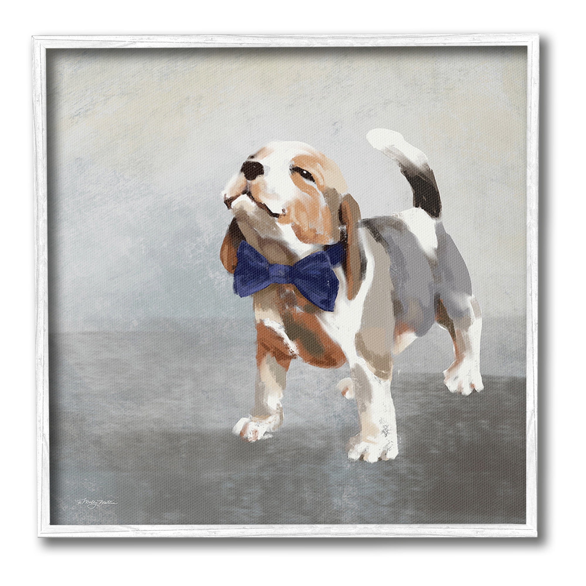 Stupell Industries Happy Beagle in Bowtie Animals & Insects Painting White Framed Art Print Wall Art, 24 x 24