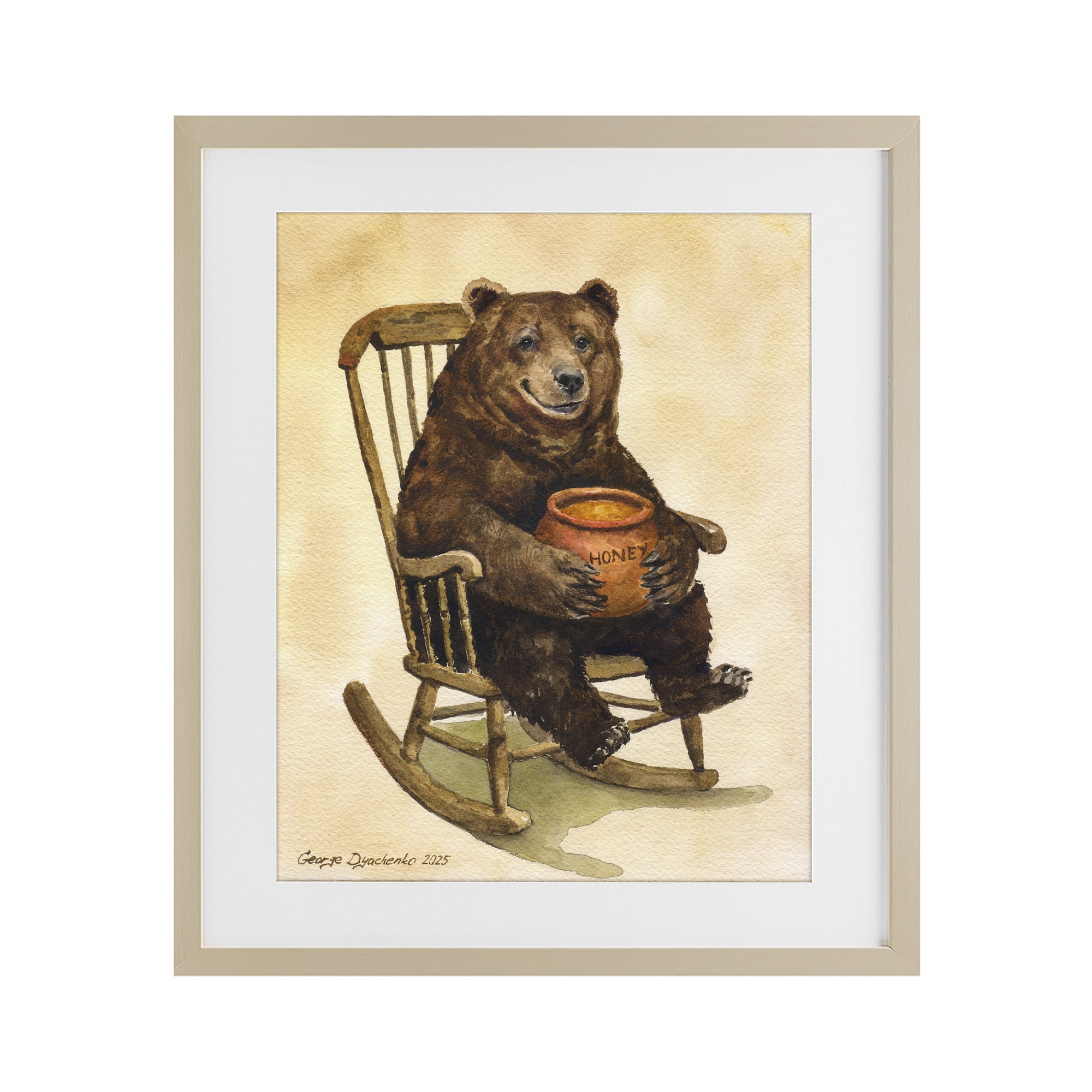 Stupell Industries Happy Bear & Pot of Honey Birch Framed Print Under Glass, design by George Dyachenko