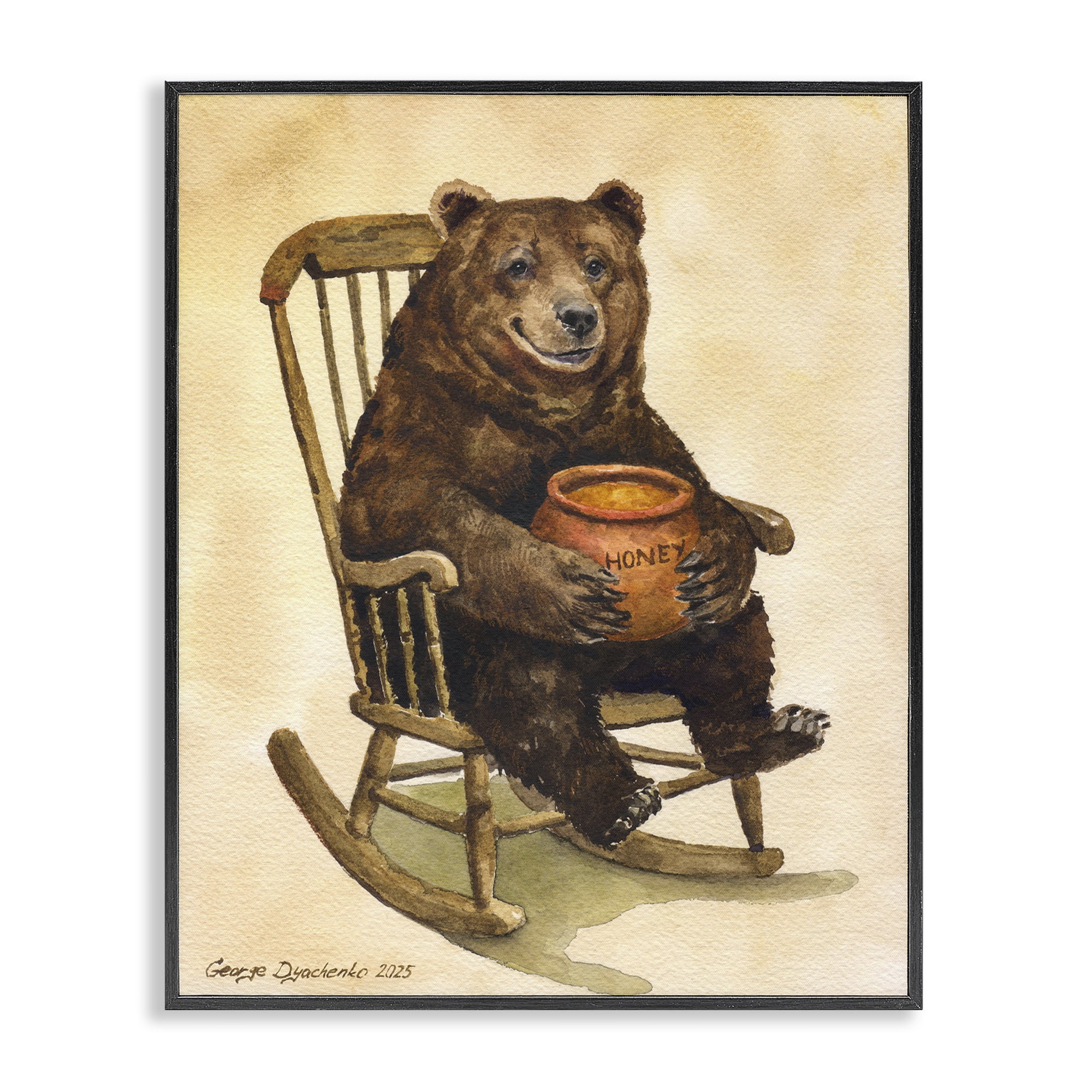 Stupell Industries Happy Bear & Pot of Honey Black Framed Giclee Art, design by George Dyachenko