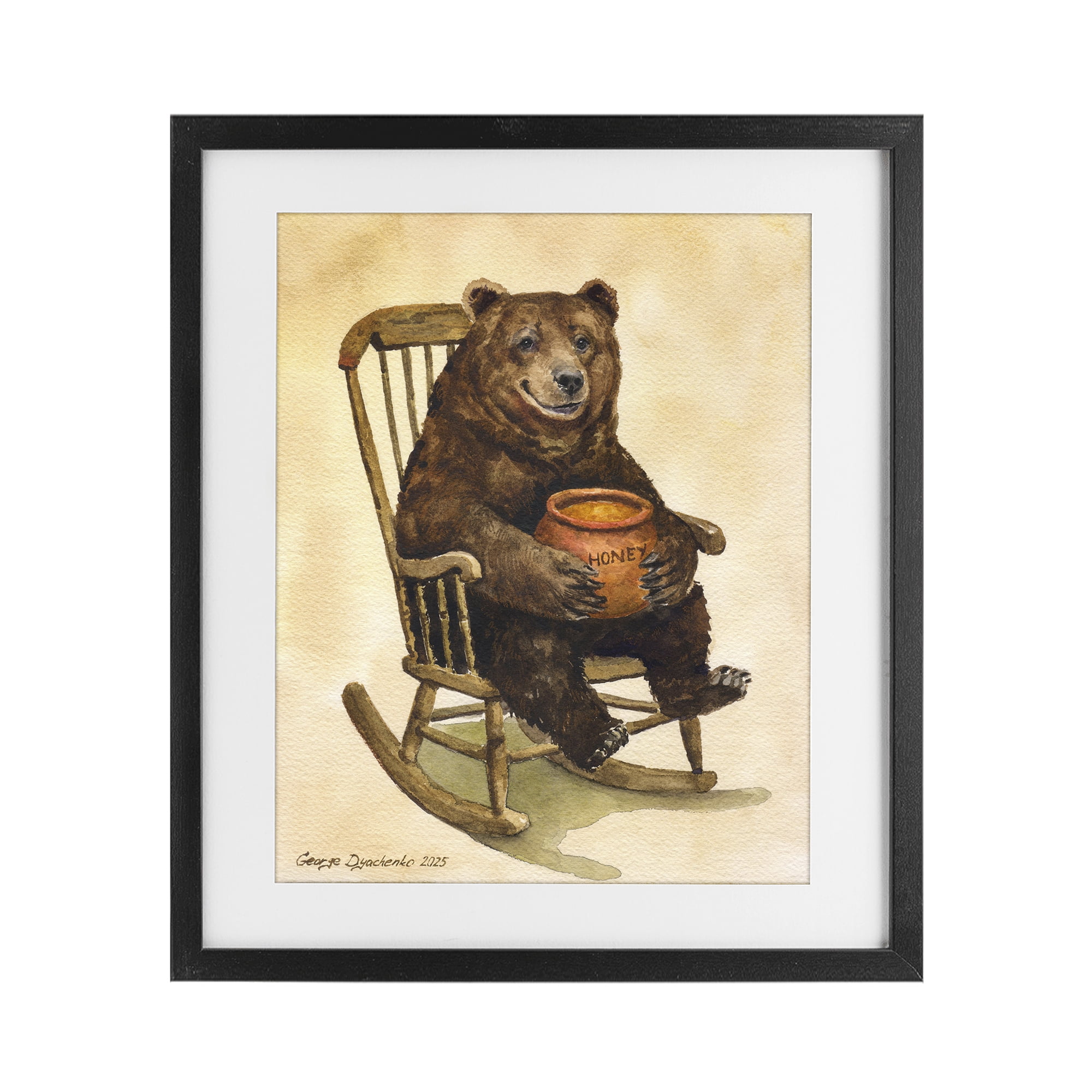 Stupell Industries Happy Bear & Pot of Honey Black Framed Print Under Glass, design by George Dyachenko