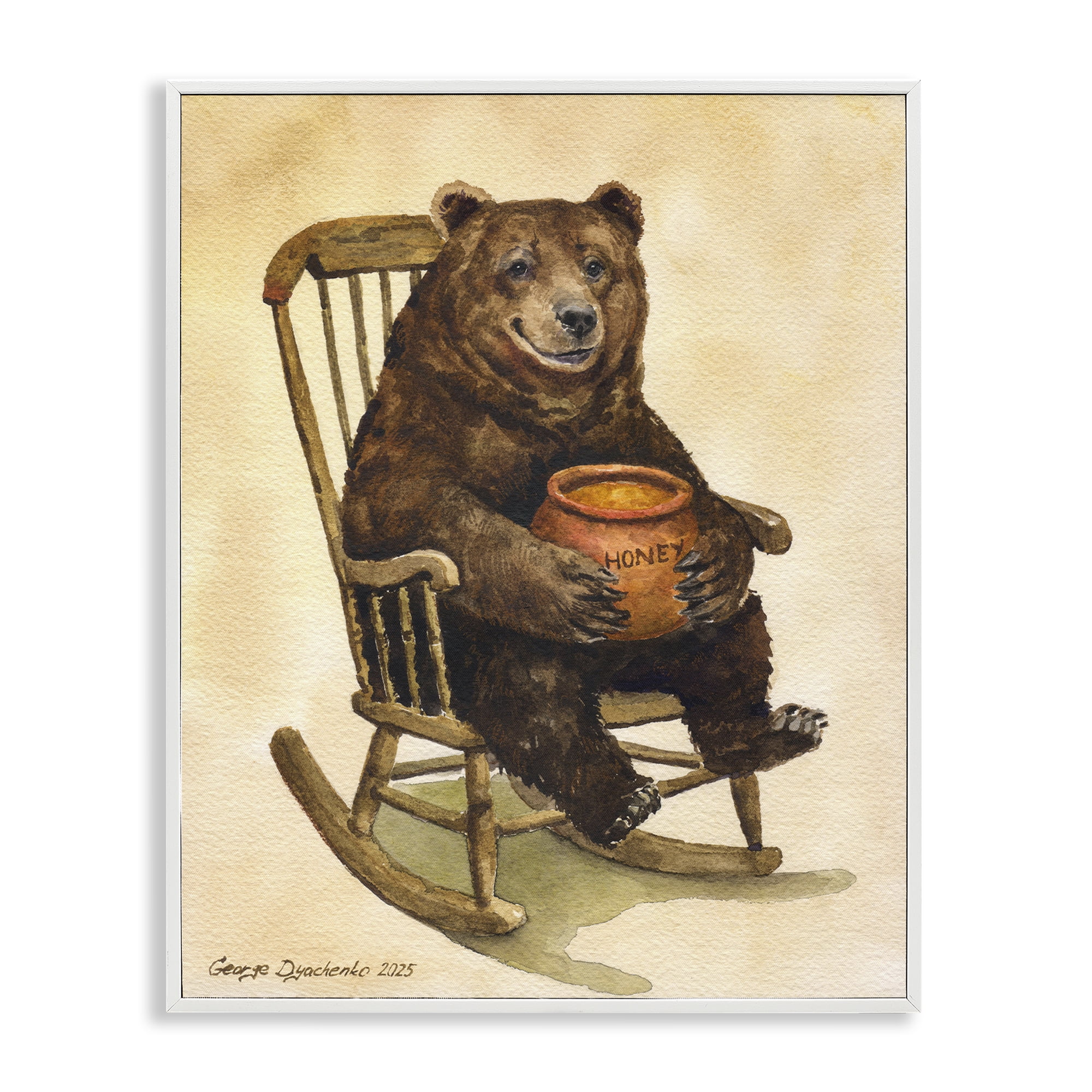 Stupell Industries Happy Bear & Pot of Honey White Framed Giclee Art, design by George Dyachenko
