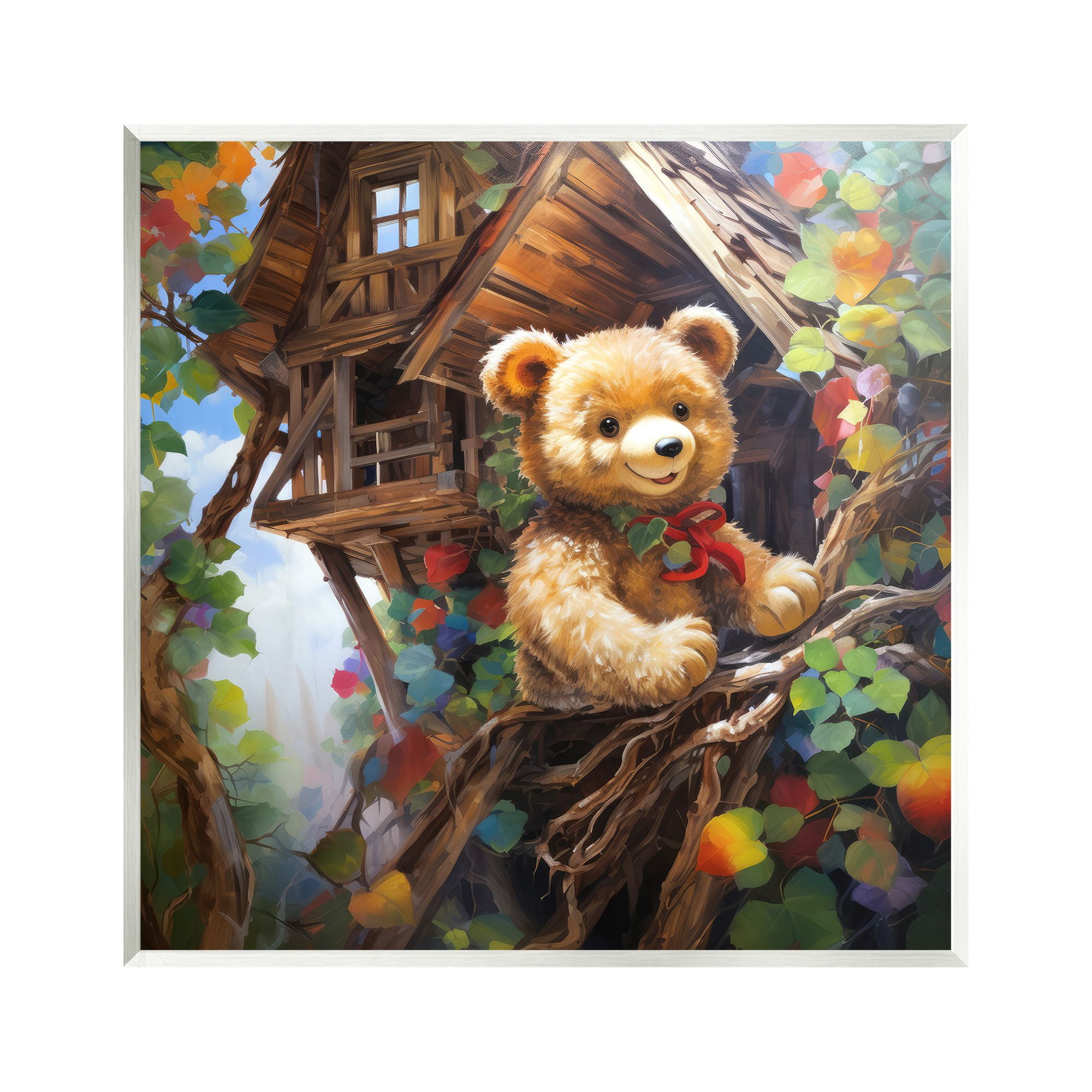 Stupell Industries Happy Bear in Tree House Animals & Insects Painting Unframed Art Print Wall Art, 12 x 12