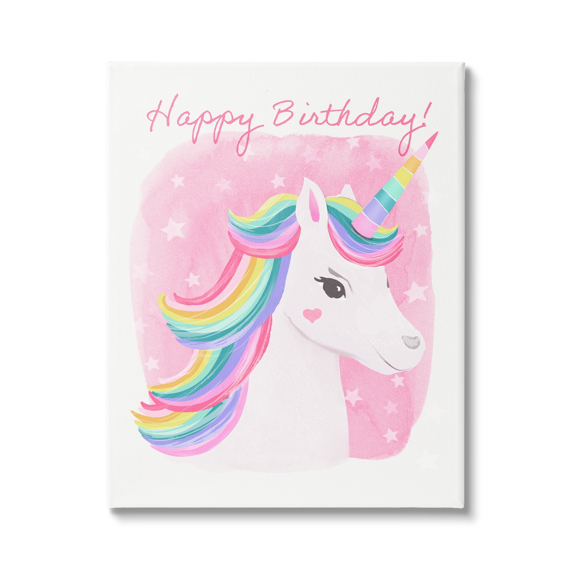 Stupell Industries Happy Birthday Unicorn Fairy Tales & Fantasy Painting Gallery Wrapped Canvas Print Wall Art, 30 x 40