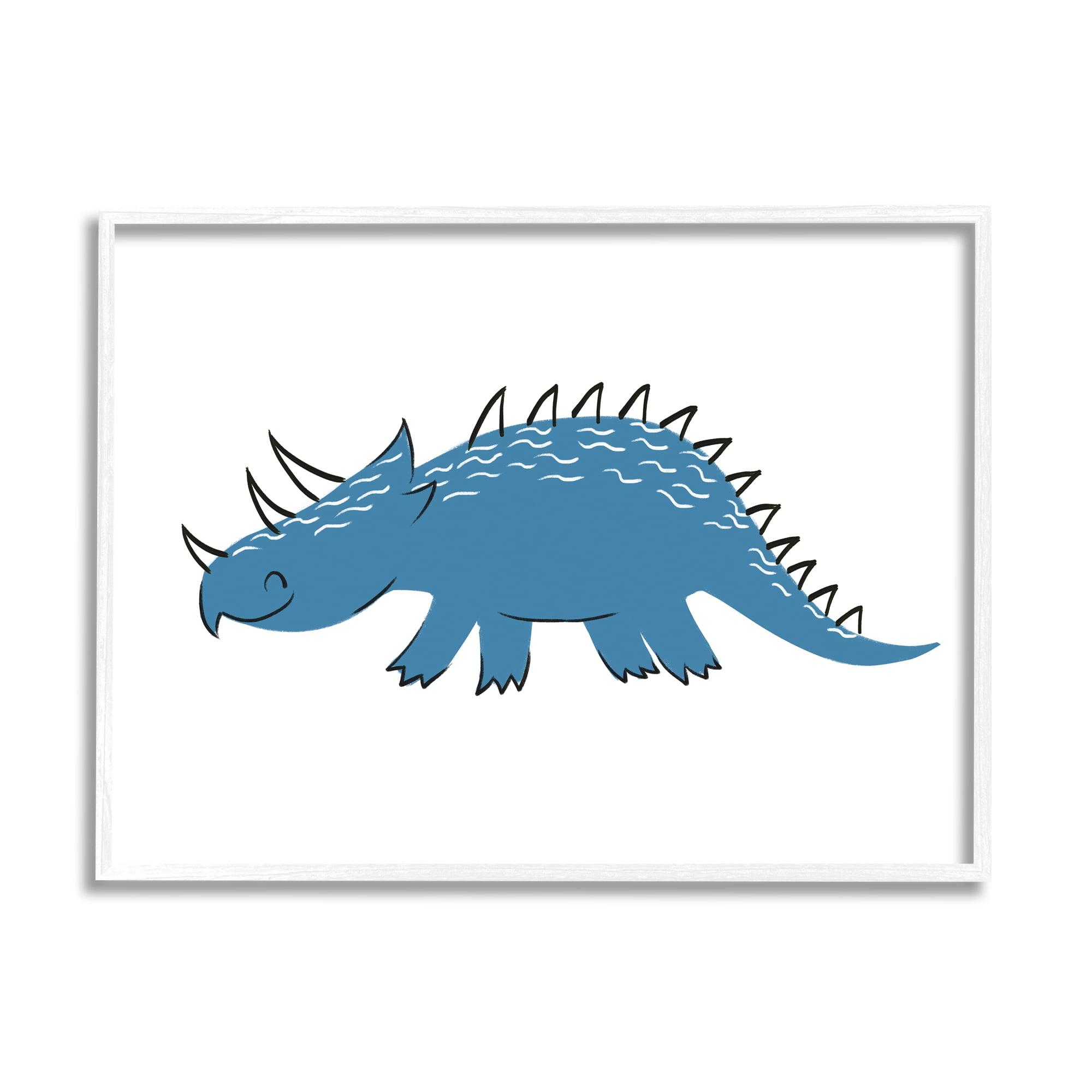 Stupell Industries Happy Blue Dinosaur Fun Spiked Kids' Reptile Animals & Insects Painting White Framed Art Print Wall Art, 11 x 14