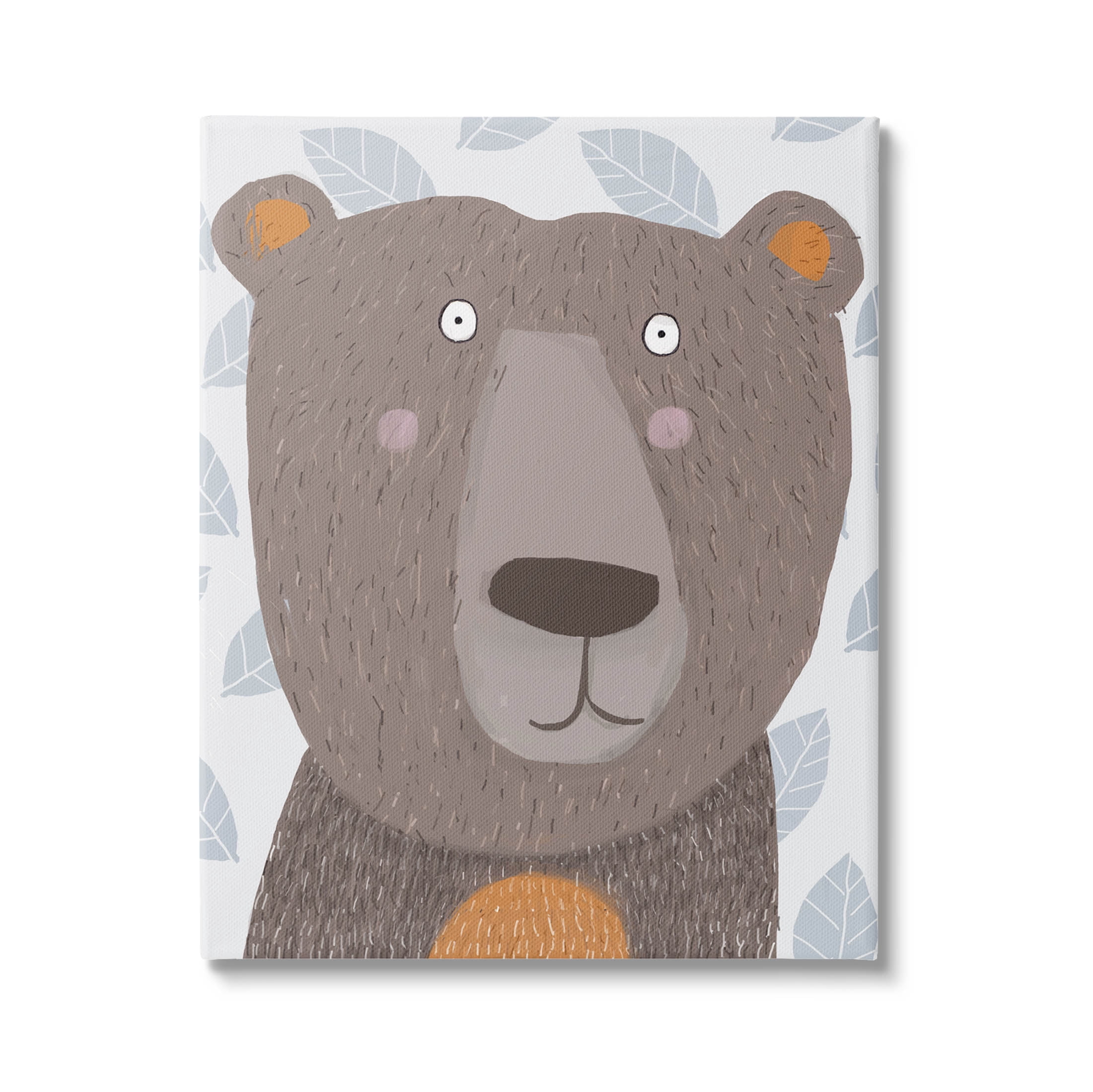 Stupell Industries Happy Brown Bear Leaf Pattern Graphic Art Gallery Wrapped Canvas Print Wall Art, Design by Carla Daly