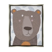 Stupell Industries Happy Brown Bear Leaf Pattern Graphic Art Luster Gray Floating Framed Canvas Print Wall Art, Design by Carla Daly