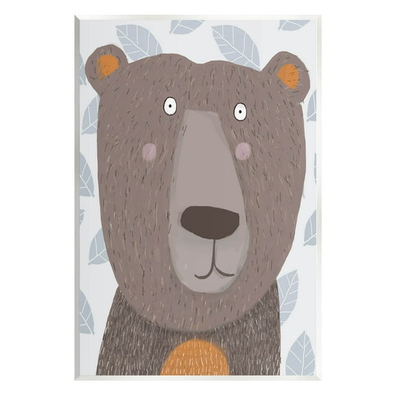 Stupell Industries Happy Brown Bear Leaf Pattern Graphic Art Unframed Art Print Wall Art, Design by Carla Daly