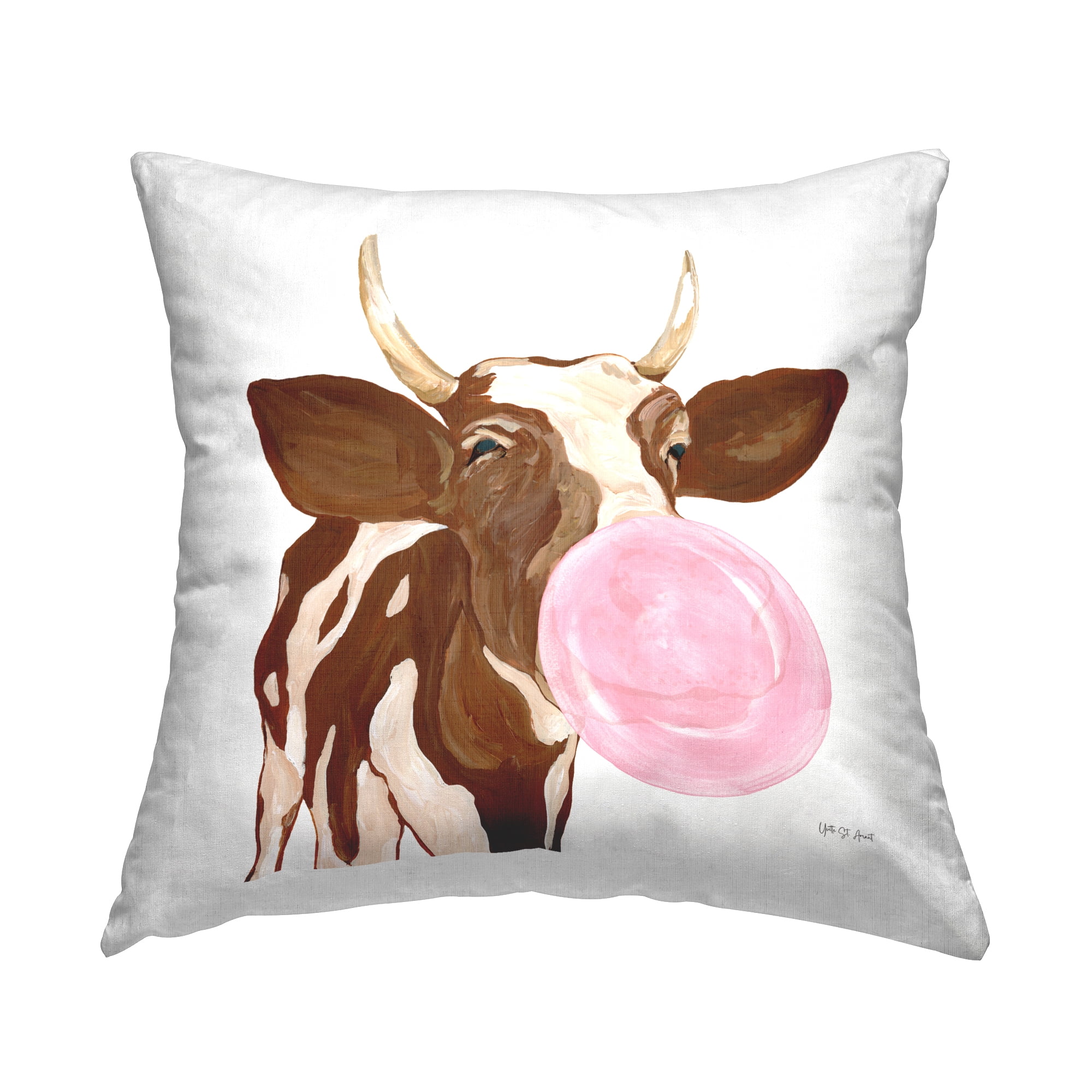 Stupell Industries Happy Bubblegum Cow Decorative Printed Throw Pillow Design by Yvette St. Amant.