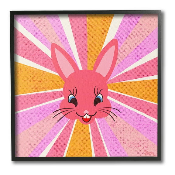 Stupell Industries Happy Bunny Sunburst Animals & Insects Painting Black Framed Art Print Wall Art, 12 x 12