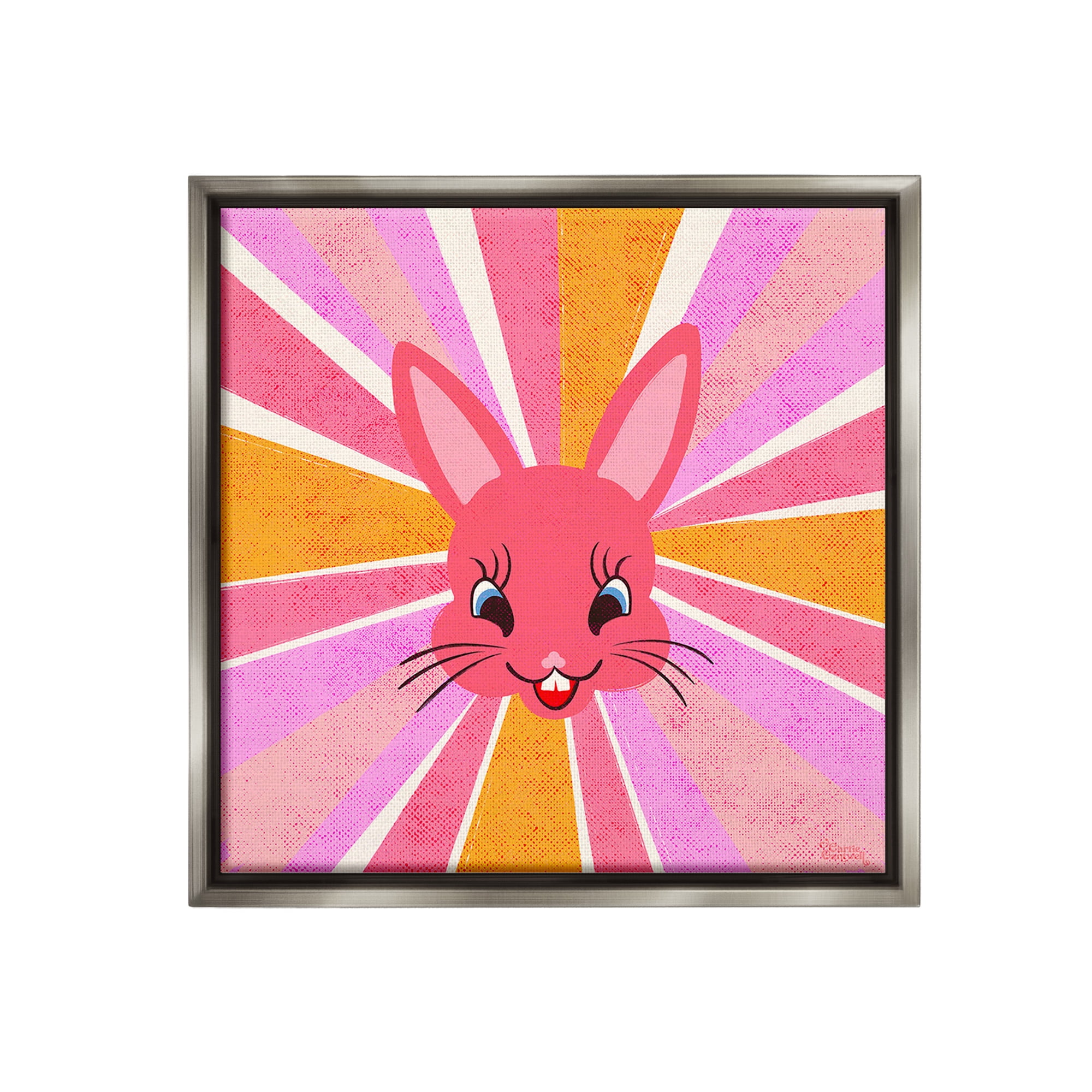 Stupell Industries Happy Bunny Sunburst Animals & Insects Painting Gray Floater Framed Canvas Art Print Wall Art, 25 x 25