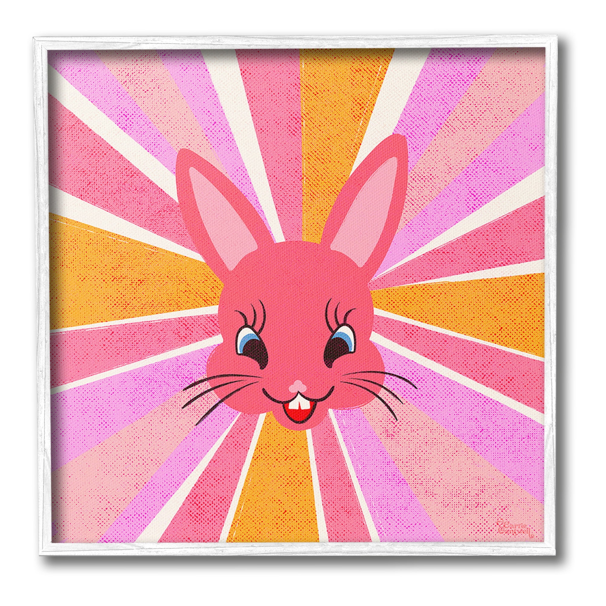 Stupell Industries Happy Bunny Sunburst Animals & Insects Painting White Framed Art Print Wall Art, 17 x 17