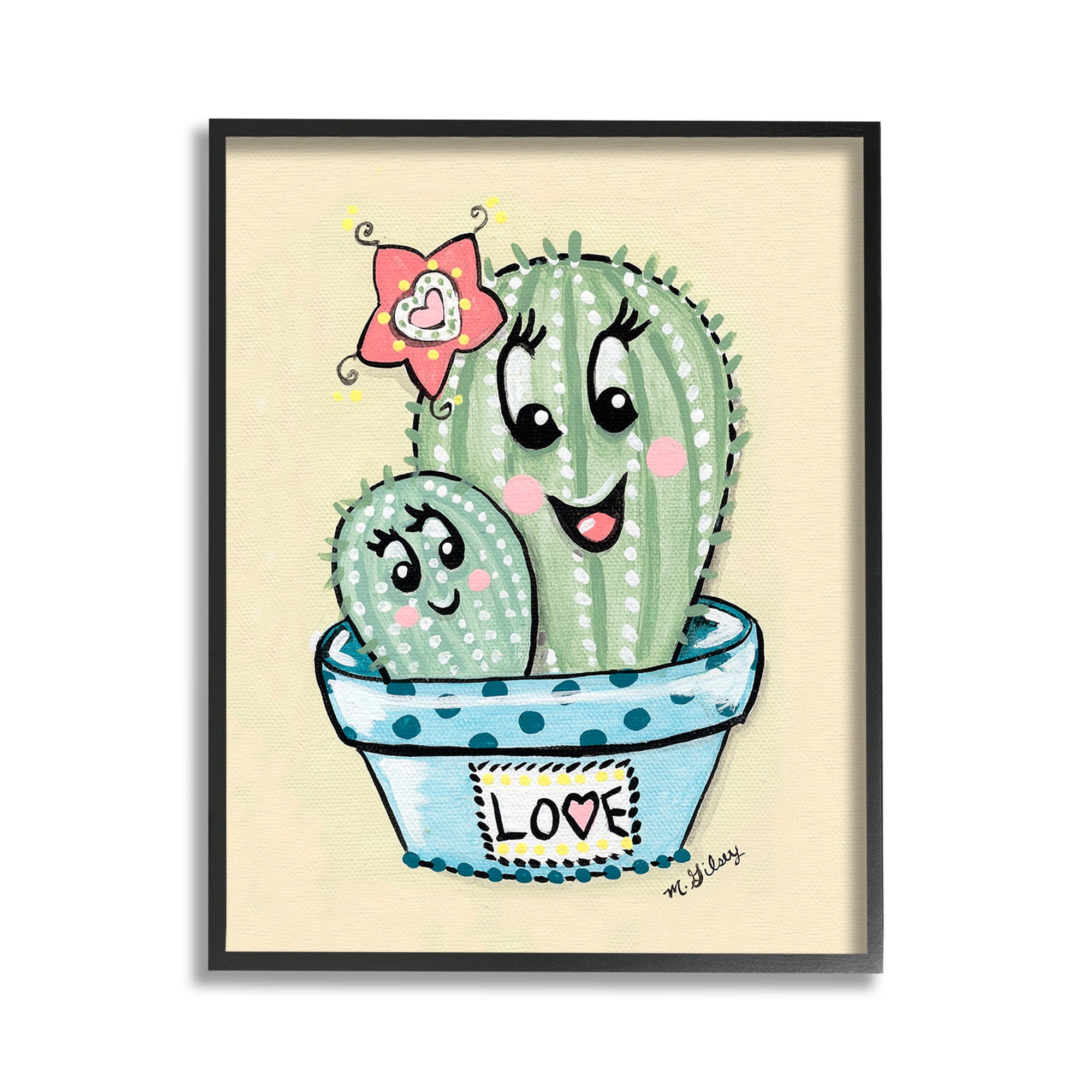 Stupell Industries Happy Cactus Plants Botanical & Floral Painting Black Framed Art Print Wall Art, 11 x 14