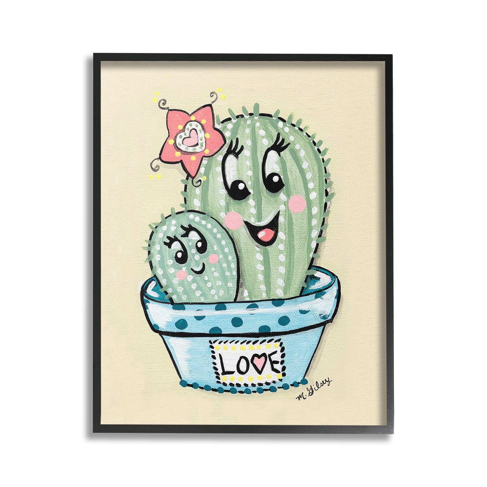 Stupell Industries Happy Cactus Plants Botanical & Floral Painting Black Framed Art Print Wall Art, 16 x 20