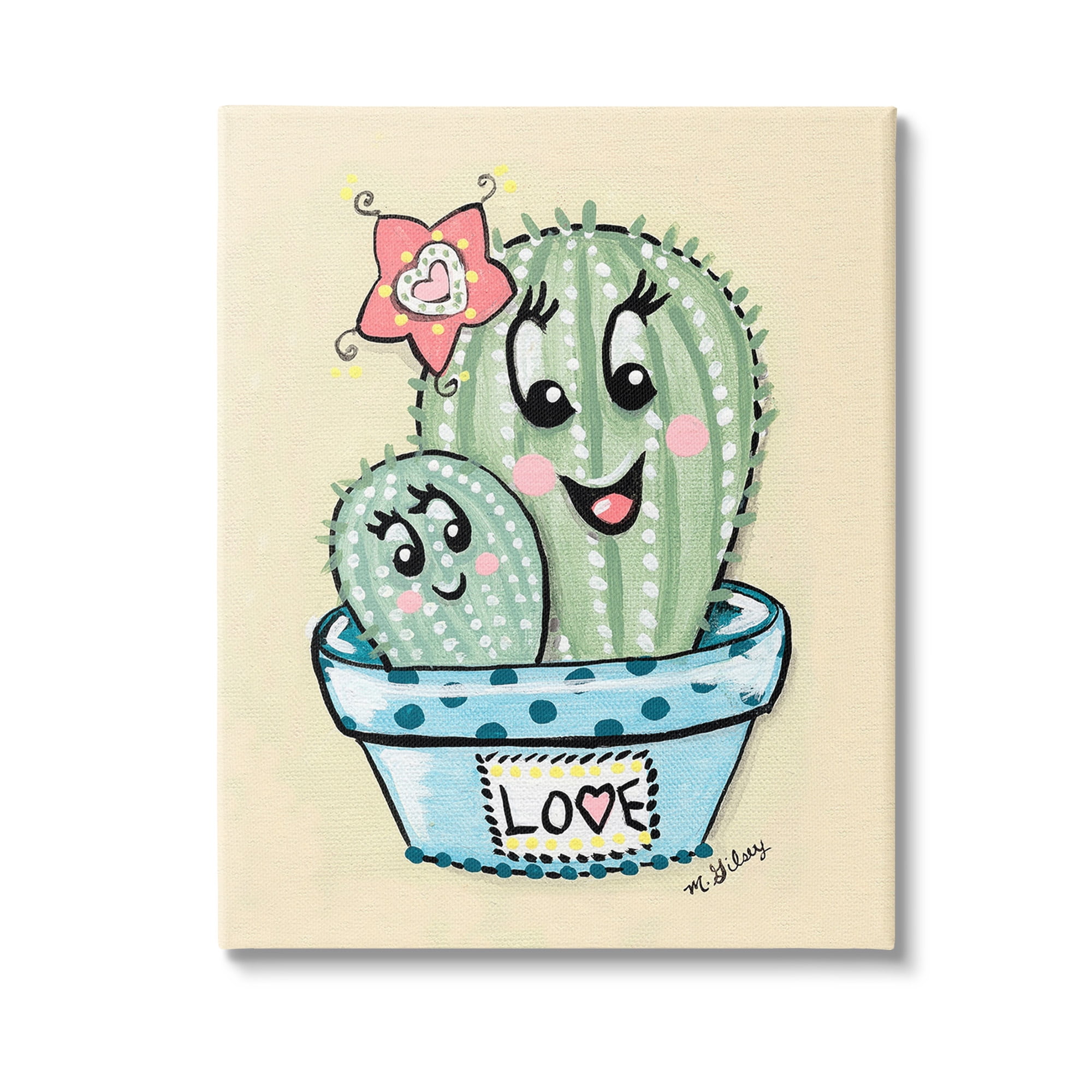 Stupell Industries Happy Cactus Plants Botanical & Floral Painting Gallery Wrapped Canvas Art Print Wall Art, 16 x 20