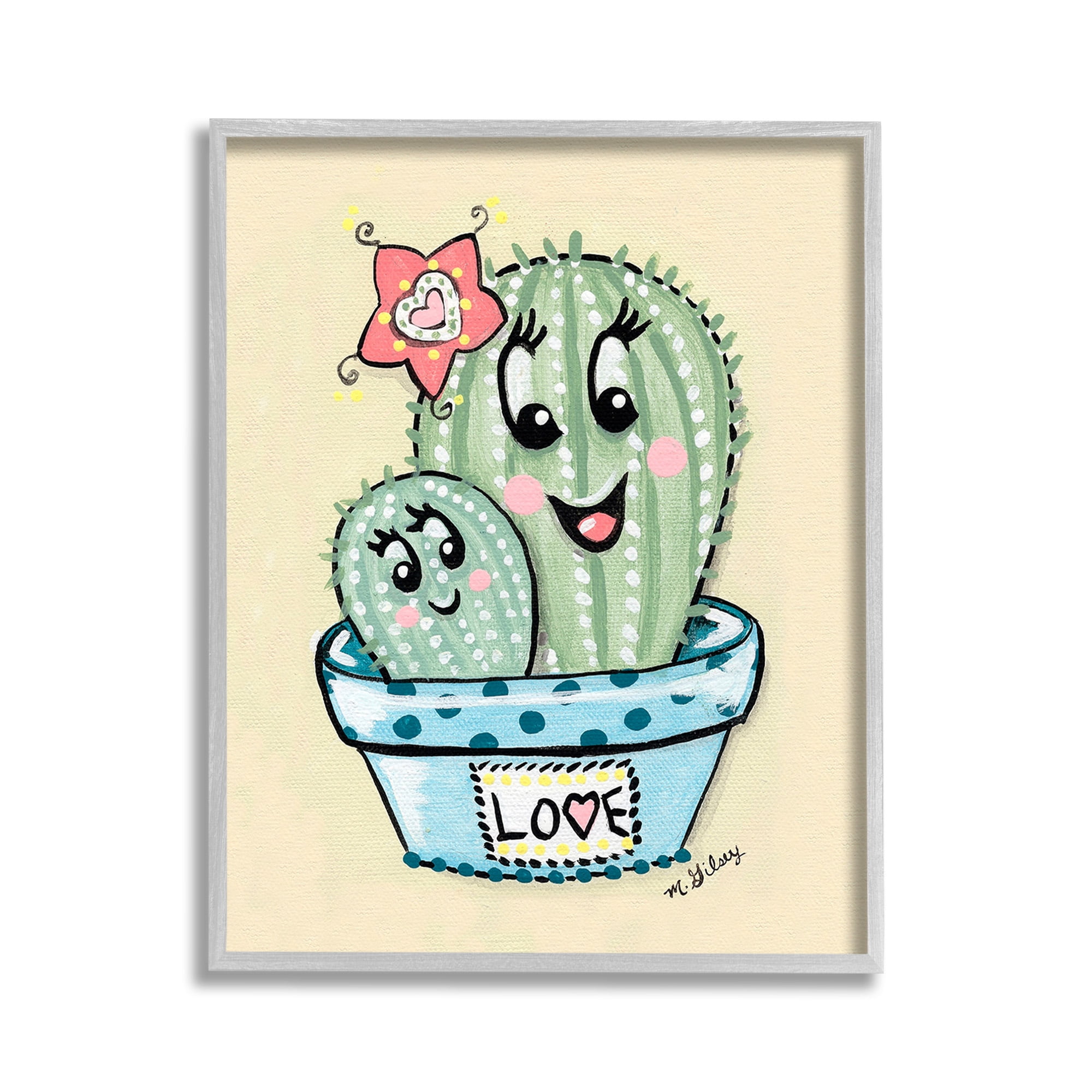 Stupell Industries Happy Cactus Plants Botanical & Floral Painting Gray Framed Art Print Wall Art, 11 x 14