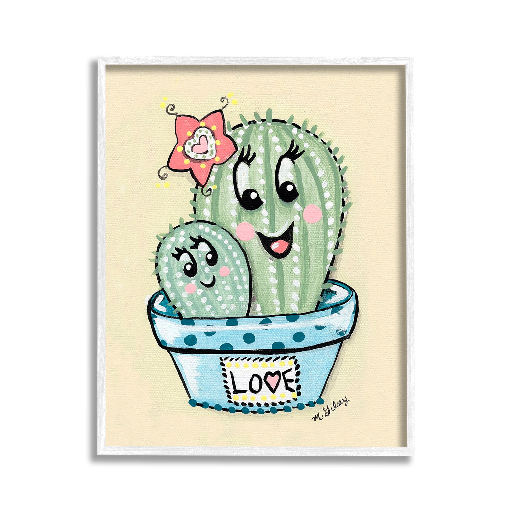Stupell Industries Happy Cactus Plants Botanical & Floral Painting White Framed Art Print Wall Art, 11 x 14
