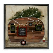 Stupell Industries Happy Camper At Christmas Holiday Painting Black Floater Framed Canvas Art Print Wall Art, 18 x 18