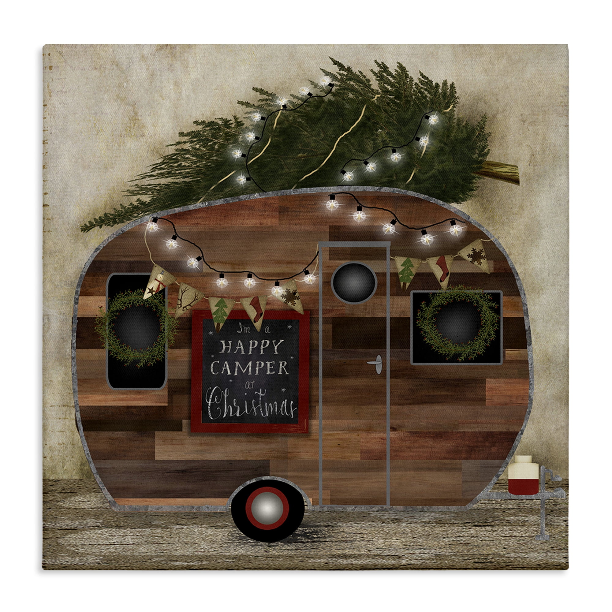 Stupell Industries Happy Camper At Christmas Holiday Painting Gallery Wrapped Canvas Art Print Wall Art, 24 x 24